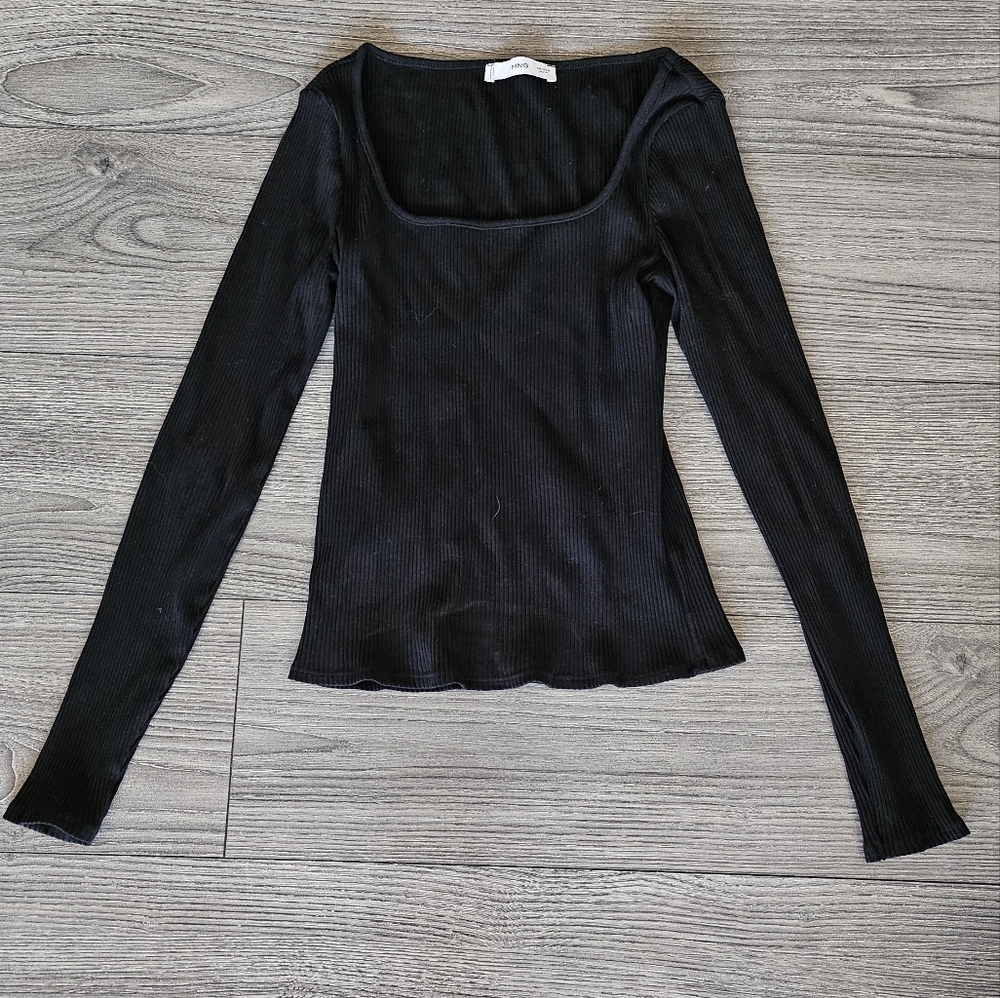 MANGO Black Ribbed Crew Neck Long Sleeve